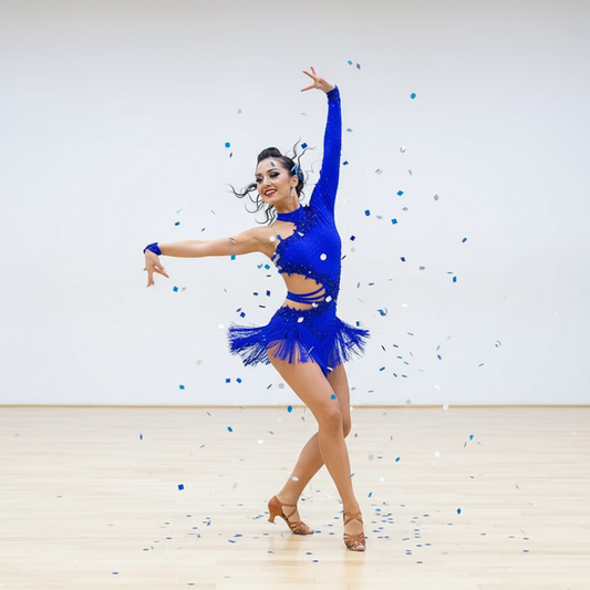 New Latin Dance Dress for Women – Ballroom Rumba Competition Dress, Adult Group Performance Costume, Fringe Latin Dance Skirt