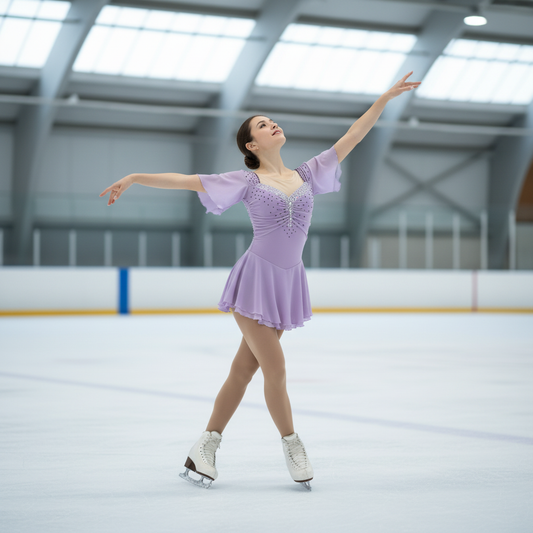 ustom Figure Skating Dress Competition Costume for Kids and Adults Short Sleeve Pleated Rhinestone Performance Skating Outfit