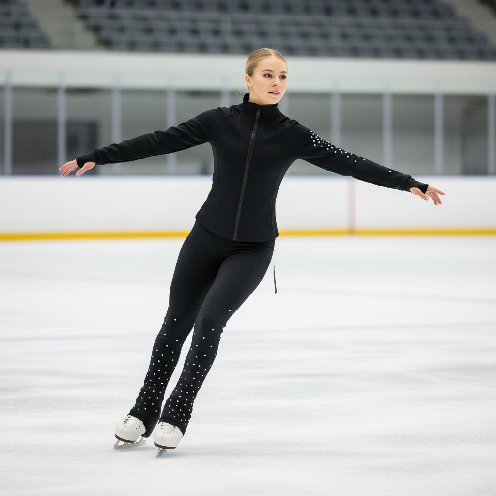 Figure Skating Training Wear Rhinestone Set for Children and Adults – Ice Skating Outfit with Over-the-Boot Pants