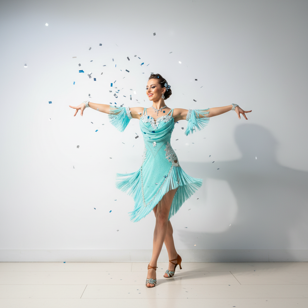 New Women’s Latin Dance Dress – Rhinestone Fringe Costume for Practice, Performance & Competition, Professional Custom Design