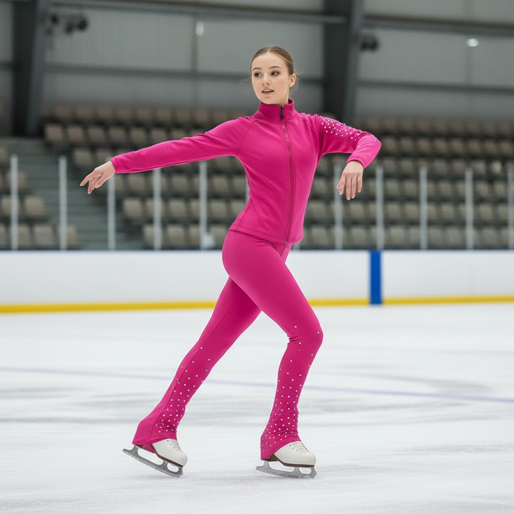 Figure Skating Training Wear Rhinestone Set for Children and Adults – Ice Skating Outfit with Over-the-Boot Pants