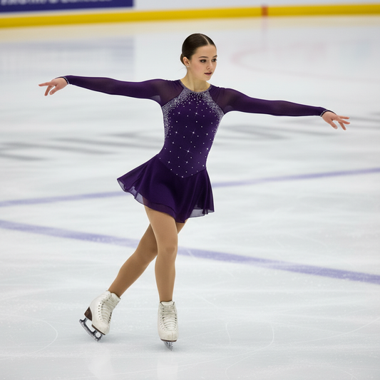 Figure Skating Dress for Women & Girls, Open Back Mesh, High-Elastic Spandex, Long Sleeve Ice Skating Outfit for Training & Competition, Classic Crystal Rhinestone Design