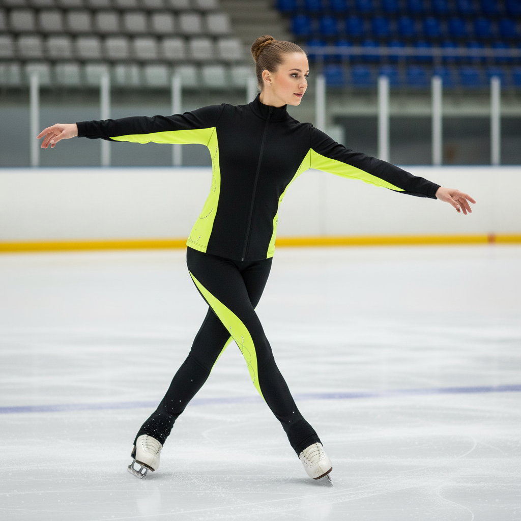 Figure Skating Training Outfit Set for Kids & Adults – Black Jacket and Long Pants with Color Block Stripes