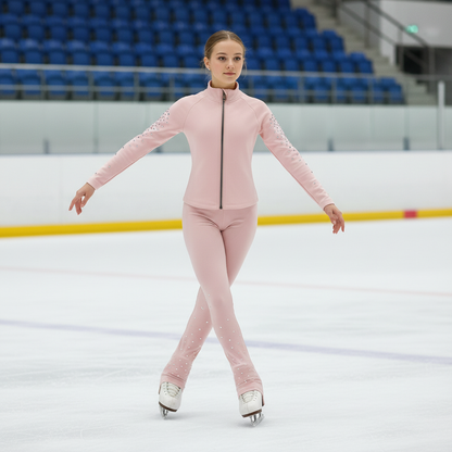 Figure Skating Training Wear Rhinestone Set for Children and Adults – Ice Skating Outfit with Over-the-Boot Pants