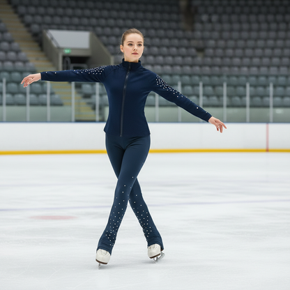 Figure Skating Training Wear Rhinestone Set for Children and Adults – Ice Skating Outfit with Over-the-Boot Pants