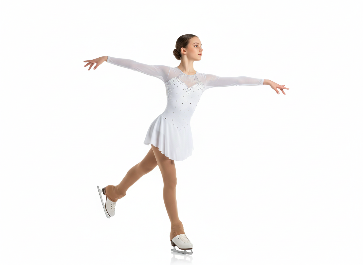 Figure Skating Dress for Women & Girls, Open Back Mesh, High-Elastic Spandex, Long Sleeve Ice Skating Outfit for Training & Competition, Classic Crystal Rhinestone Design