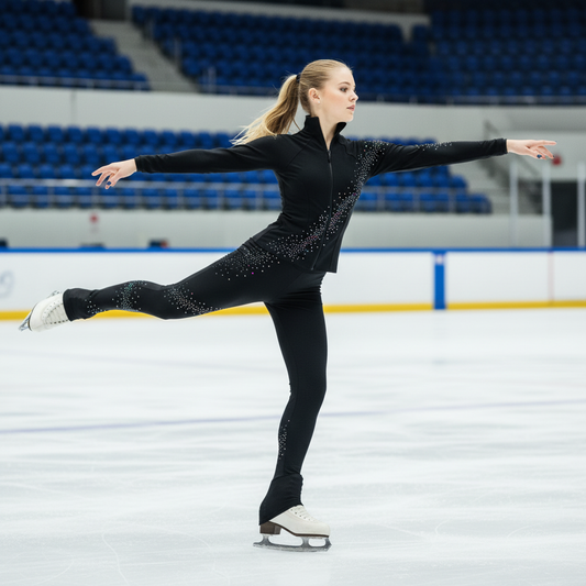 Figure Skating Training Outfit for Kids and Adults – Black Solid Color Jacket and Pants with Starry Rhinestone