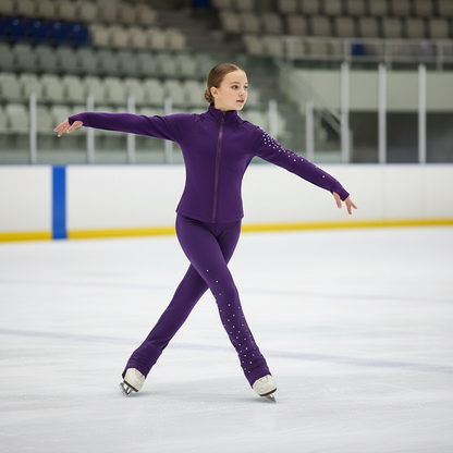 Figure Skating Training Wear Rhinestone Set for Children and Adults – Ice Skating Outfit with Over-the-Boot Pants