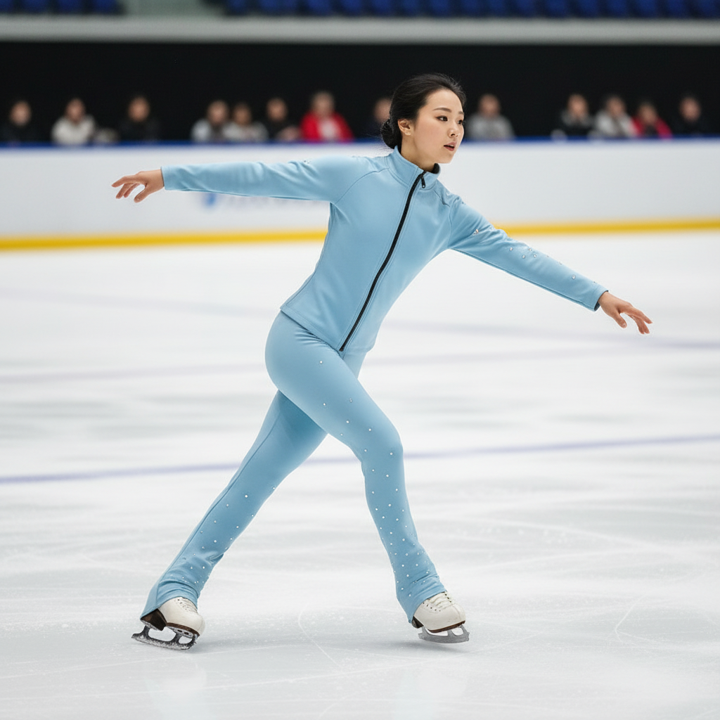 Figure Skating Training Wear Rhinestone Set for Children and Adults – Ice Skating Outfit with Over-the-Boot Pants