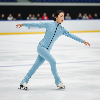 Figure Skating Training Wear Rhinestone Set for Children and Adults – Ice Skating Outfit with Over-the-Boot Pants