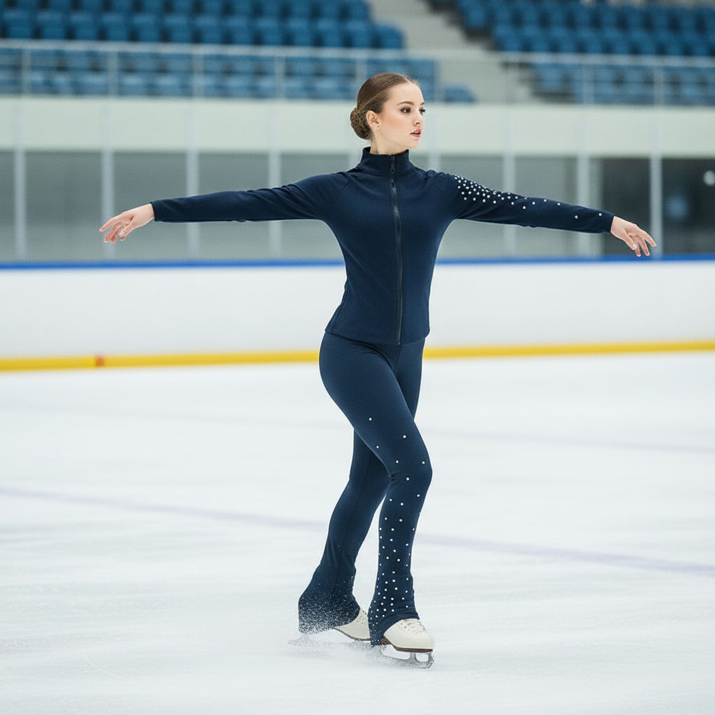 Figure Skating Training Wear Rhinestone Set for Children and Adults – Ice Skating Outfit with Over-the-Boot Pants