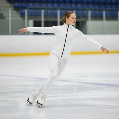 Figure Skating Training Wear Rhinestone Set for Children and Adults – Ice Skating Outfit with Over-the-Boot Pants