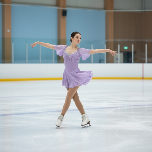 ustom Figure Skating Dress Competition Costume for Kids and Adults Short Sleeve Pleated Rhinestone Performance Skating Outfit