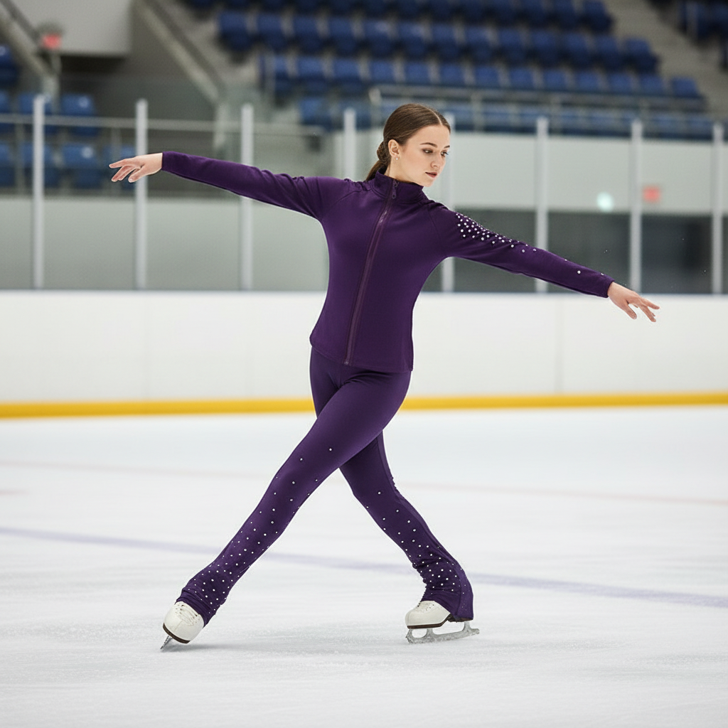Figure Skating Training Wear Rhinestone Set for Children and Adults – Ice Skating Outfit with Over-the-Boot Pants