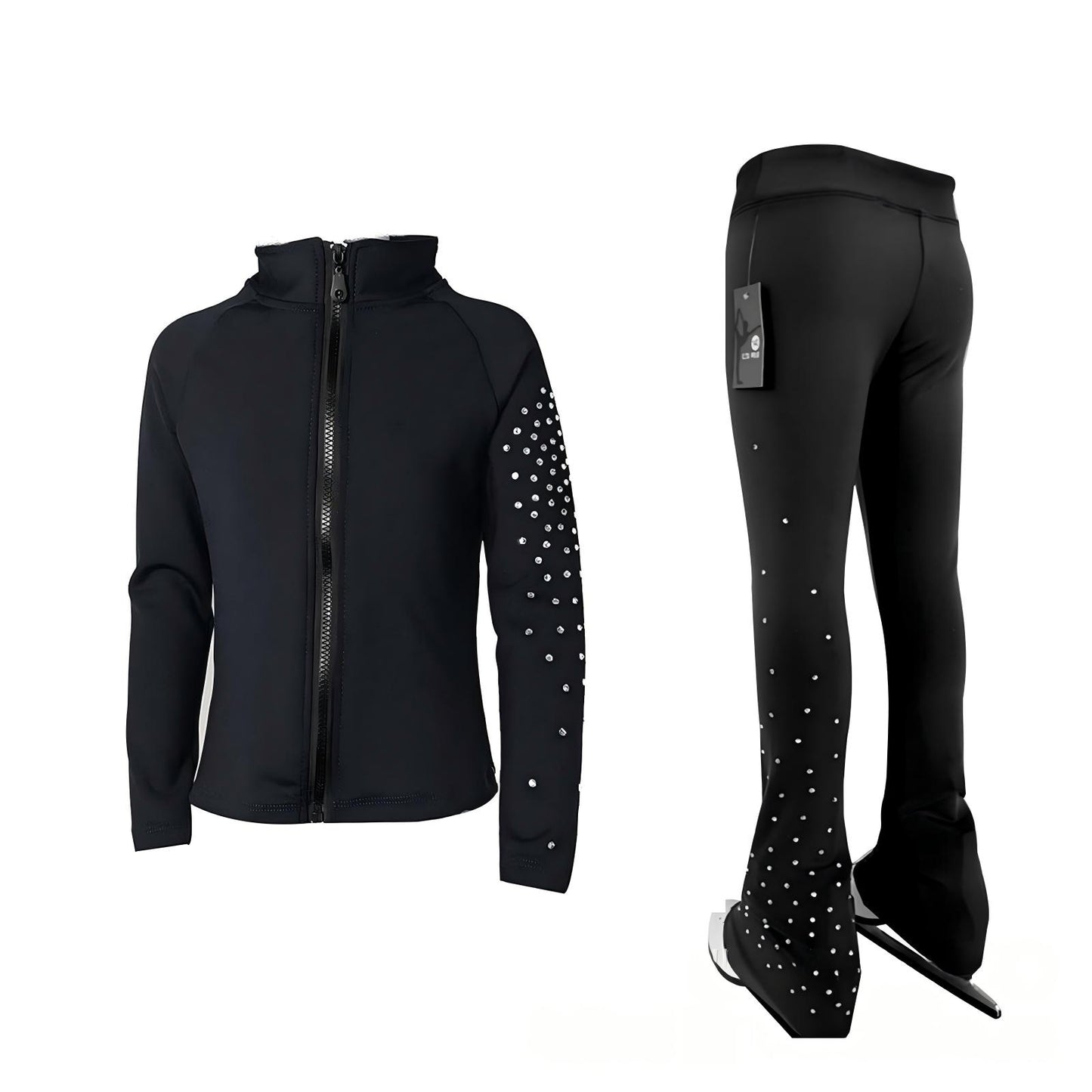 Figure Skating Training Wear Rhinestone Set for Children and Adults – Ice Skating Outfit with Over-the-Boot Pants