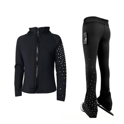 Figure Skating Training Wear Rhinestone Set for Children and Adults – Ice Skating Outfit with Over-the-Boot Pants