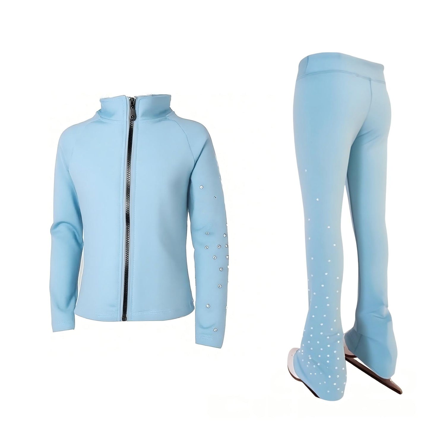 Figure Skating Training Wear Rhinestone Set for Children and Adults – Ice Skating Outfit with Over-the-Boot Pants
