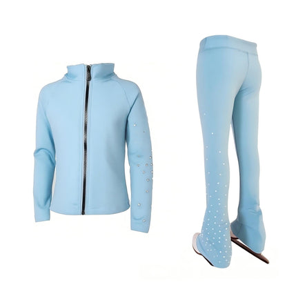 Figure Skating Training Wear Rhinestone Set for Children and Adults – Ice Skating Outfit with Over-the-Boot Pants