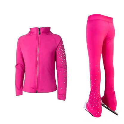 Figure Skating Training Wear Rhinestone Set for Children and Adults – Ice Skating Outfit with Over-the-Boot Pants