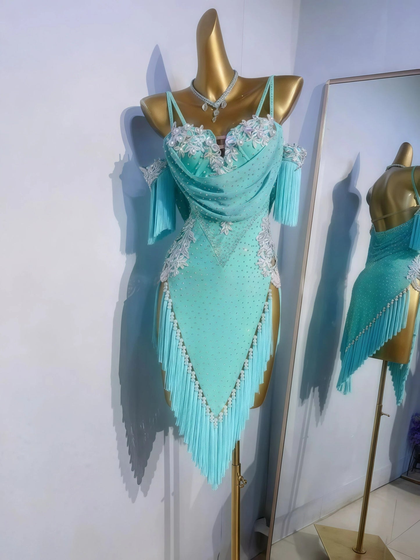 New Women’s Latin Dance Dress – Rhinestone Fringe Costume for Practice, Performance & Competition, Professional Custom Design