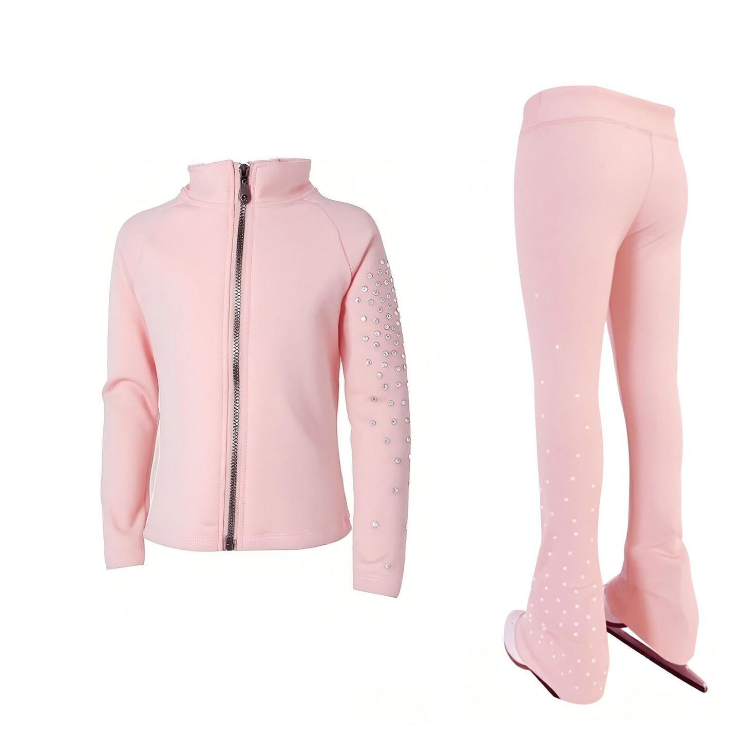 Figure Skating Training Wear Rhinestone Set for Children and Adults – Ice Skating Outfit with Over-the-Boot Pants