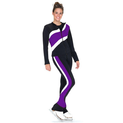 Figure Skating Training Outfit for Kids and Adults – Black Jacket and Long Pants with Custom Color Stripes