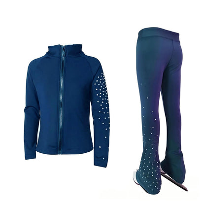 Figure Skating Training Wear Rhinestone Set for Children and Adults – Ice Skating Outfit with Over-the-Boot Pants