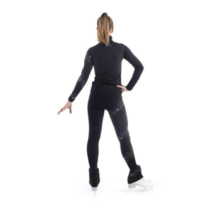 Figure Skating Training Outfit for Kids and Adults – Black Solid Color Jacket and Pants with Starry Rhinestone