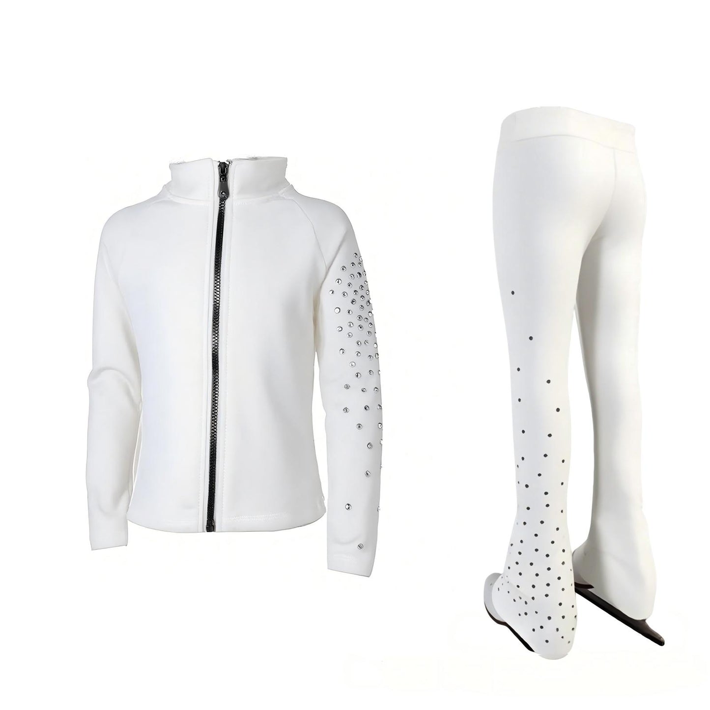 Figure Skating Training Wear Rhinestone Set for Children and Adults – Ice Skating Outfit with Over-the-Boot Pants