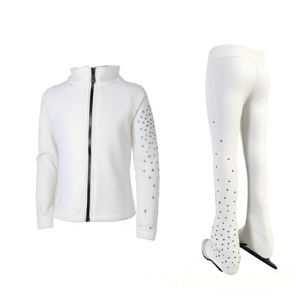 Figure Skating Training Wear Rhinestone Set for Children and Adults – Ice Skating Outfit with Over-the-Boot Pants