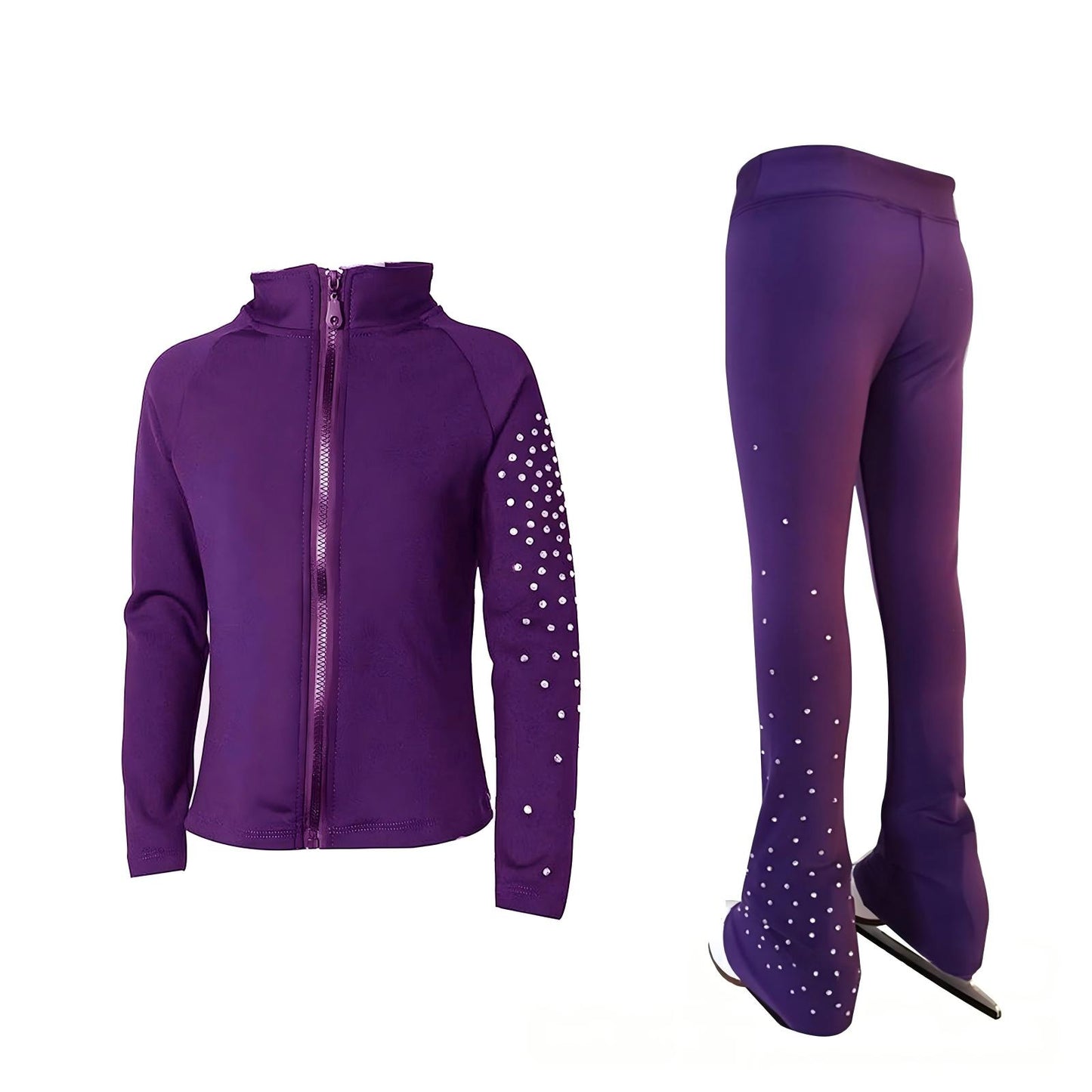 Figure Skating Training Wear Rhinestone Set for Children and Adults – Ice Skating Outfit with Over-the-Boot Pants