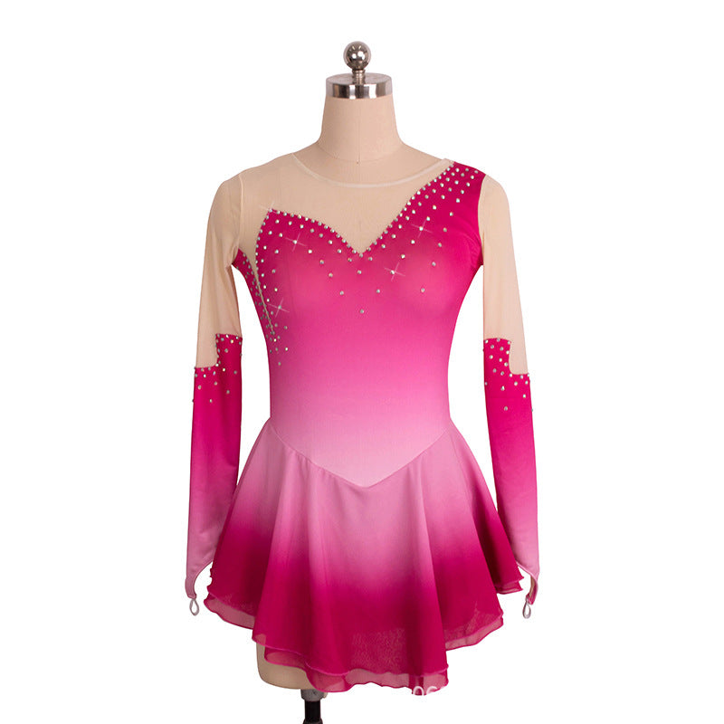 Custom Figure Skating Dress for Girls Kids Adult Ice Skating Performance Competition Skating Dress Gradient Pink