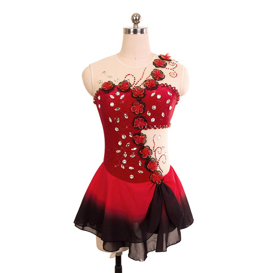 Custom Figure Skating Dress for Girls and Women Gradient Red Black Performance Competition Skating Costume