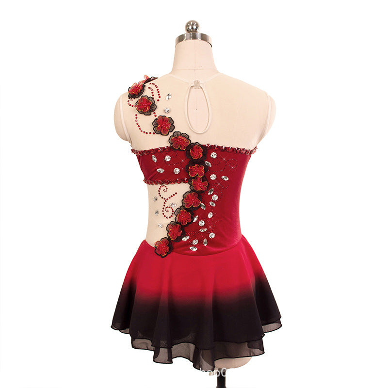 Custom Figure Skating Dress for Girls and Women Gradient Red Black Performance Competition Skating Costume