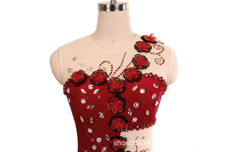 Custom Figure Skating Dress for Girls and Women Gradient Red Black Performance Competition Skating Costume