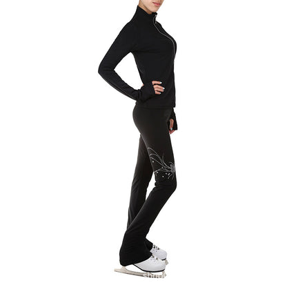 Figure Skating Training Outfit for Kids and Adults – Black Jacket and Long Pants with Custom Butterfly Sequins