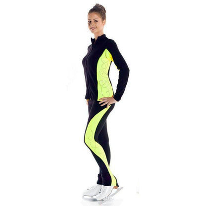 Figure Skating Training Outfit Set for Kids & Adults – Black Jacket and Long Pants with Color Block Stripes