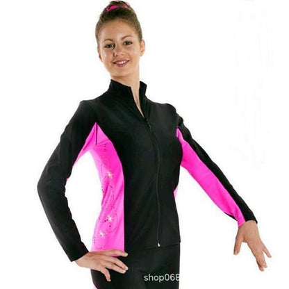 Figure Skating Training Outfit Set for Kids & Adults – Black Jacket and Long Pants with Color Block Stripes