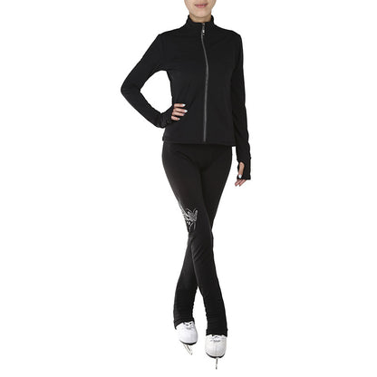 Figure Skating Training Outfit for Kids and Adults – Black Jacket and Long Pants with Custom Butterfly Sequins