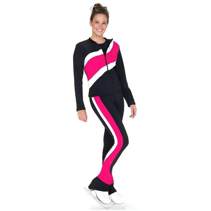 Figure Skating Training Outfit for Kids and Adults – Black Jacket and Long Pants with Custom Color Stripes