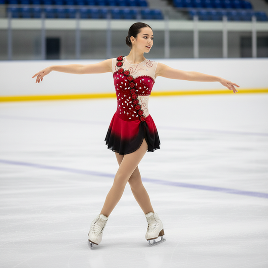 Custom Figure Skating Dress for Girls and Women Gradient Red Black Performance Competition Skating Costume