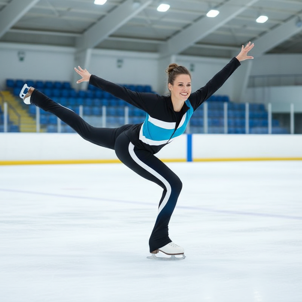 Figure Skating Training Outfit for Kids and Adults – Black Jacket and Long Pants with Custom Color Stripes