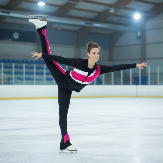 Figure Skating Training Outfit for Kids and Adults – Black Jacket and Long Pants with Custom Color Stripes