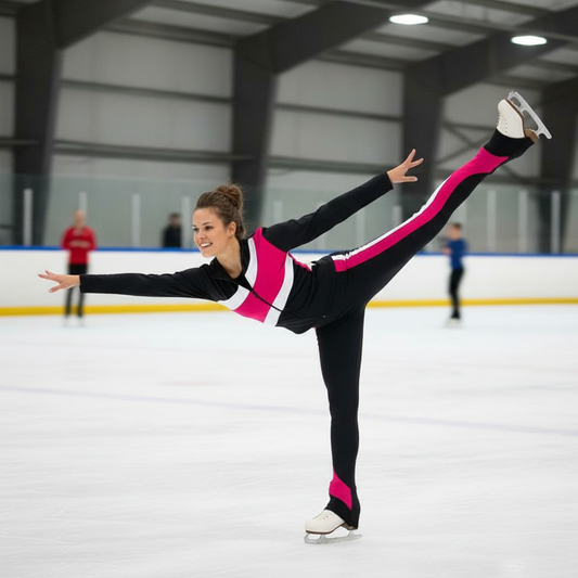 Figure Skating Training Outfit for Kids and Adults – Black Jacket and Long Pants with Custom Color Stripes