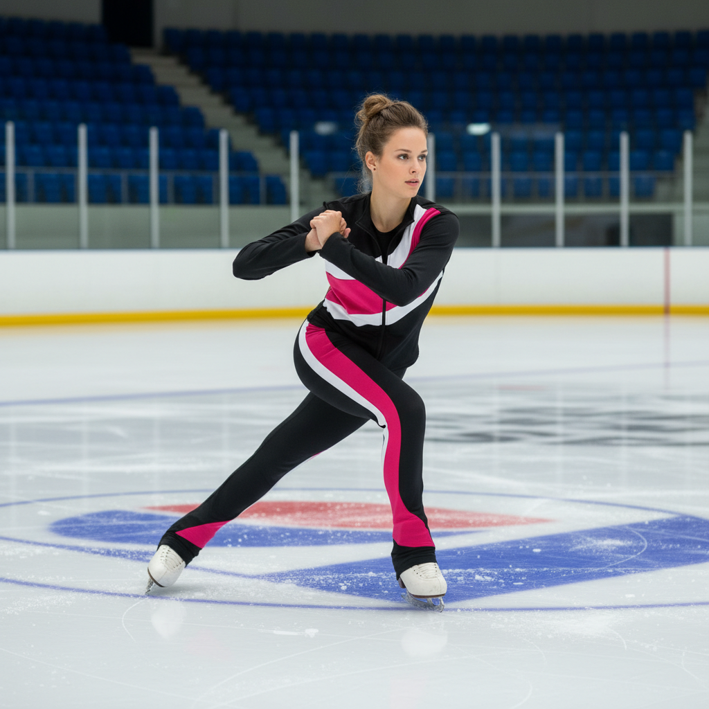 Figure Skating Training Outfit for Kids and Adults – Black Jacket and Long Pants with Custom Color Stripes